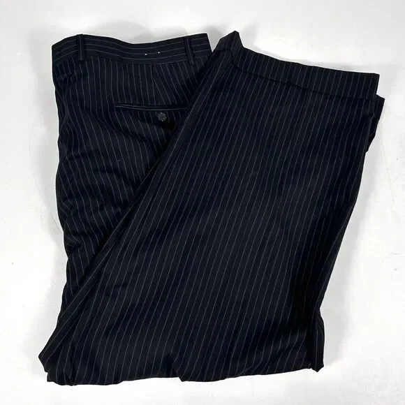 Vicci Uomo 50R Suit 42x28 Pleated Black Striped Wool Three Button Vented